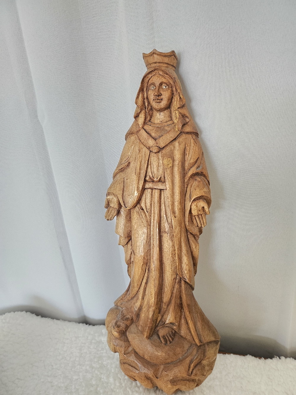 Wooden Carved Madonna Statue - Natural Brown